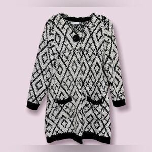 Anthropologie Solitaire Sweater Coat Black White Geometric Womens Size L